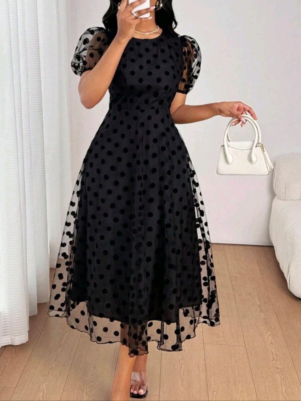 Black Polka Dot Midi Dress